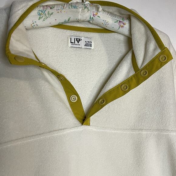 LIV Outdoor Pullover Fleece Cream‎ White Snap Neck Mustard Trim Sweater Mens XL - Picture 3 of 7